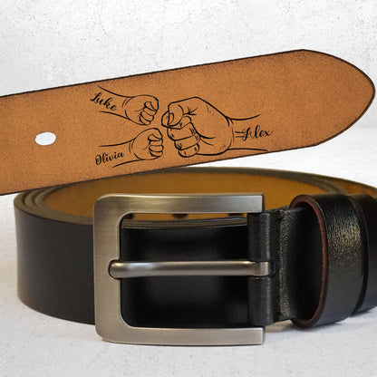 This Guy Is One Awesome Dad Fist Bumps - Personalized Engraved Leather Belt