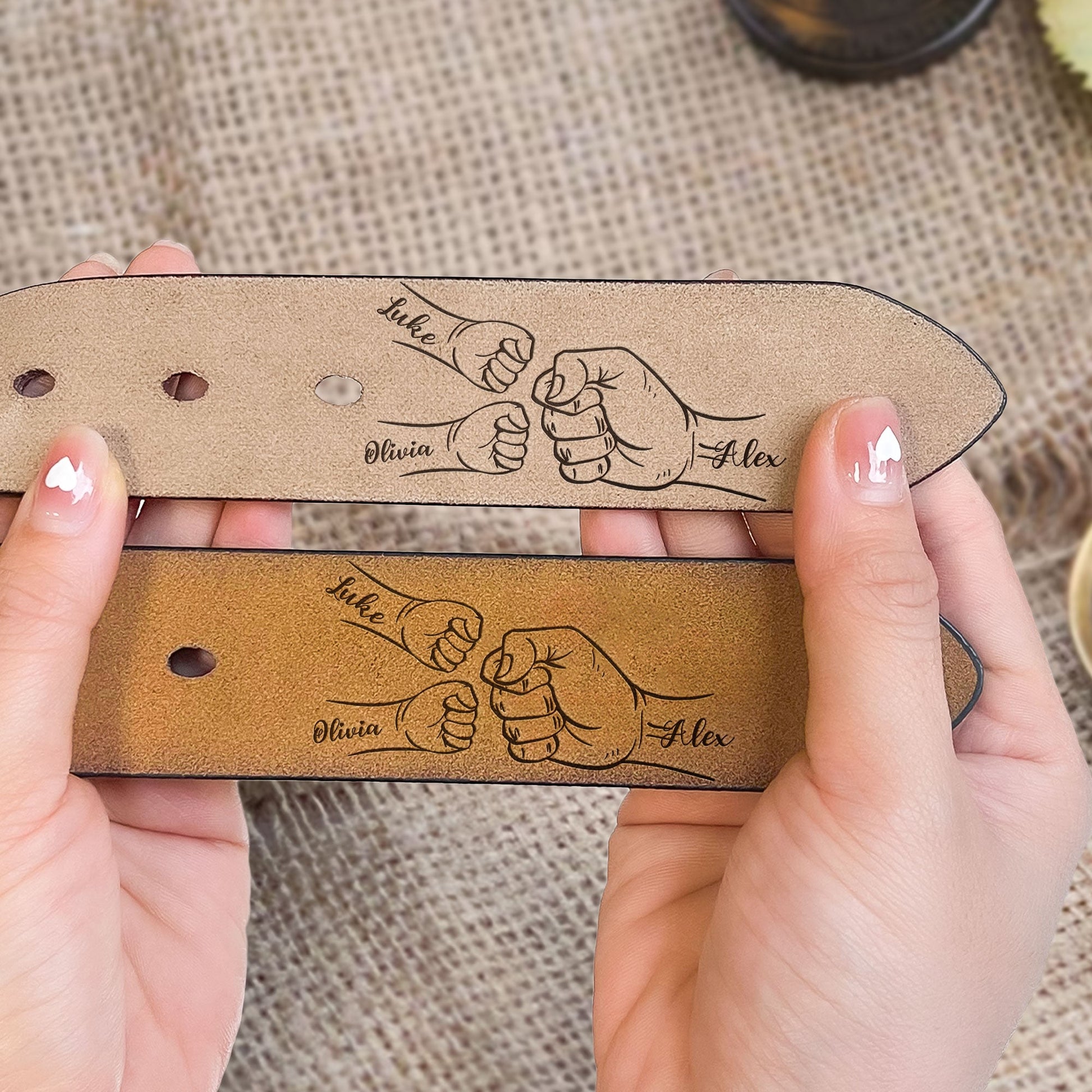 This Guy Is One Awesome Dad Fist Bumps - Personalized Engraved Leather Belt