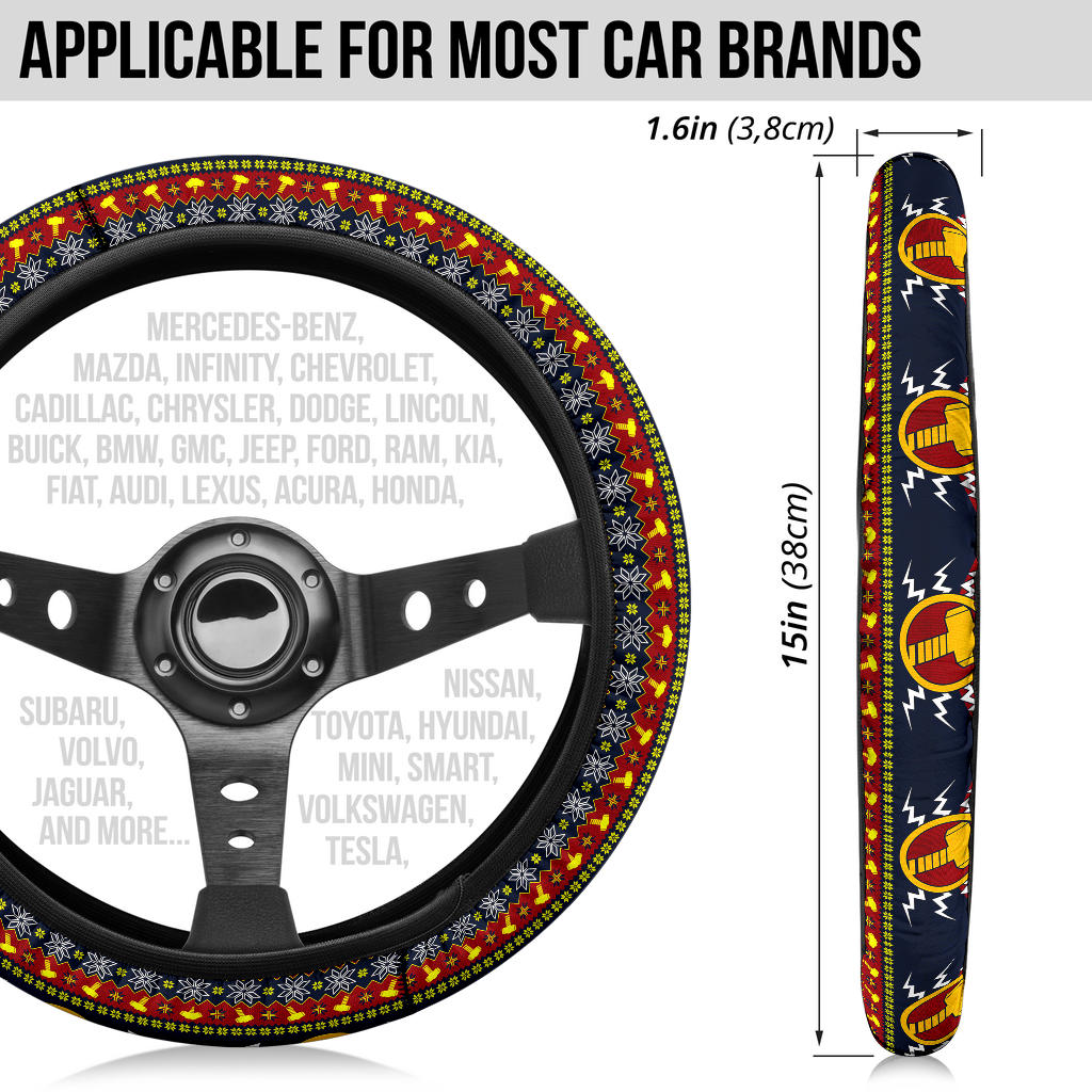 Thor Hammer Mjolnir Art Christmas Premium Custom Car Steering Wheel Cover