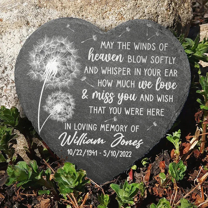In Loving Memory Of - Memorial Personalized Custom Heart Shaped Memorial Stone - Sympathy Gift For Family Members