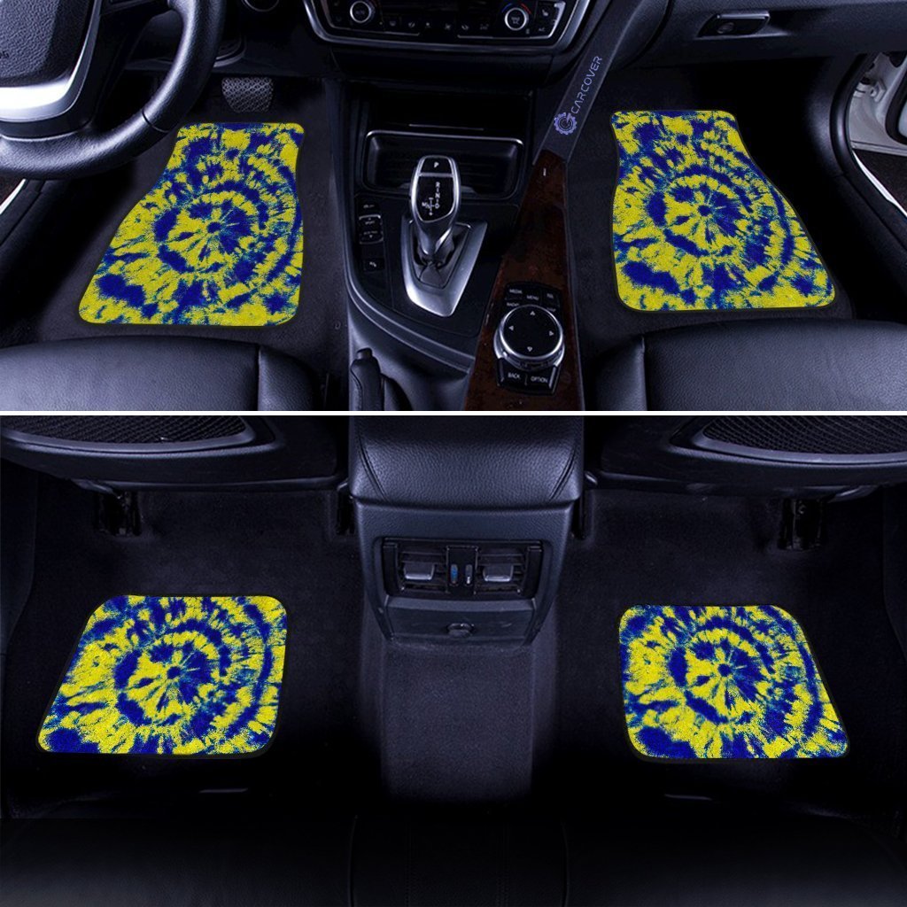 Tie Dye Car Floor Mats Custom Blue and Yellow Hippie Car Accessories