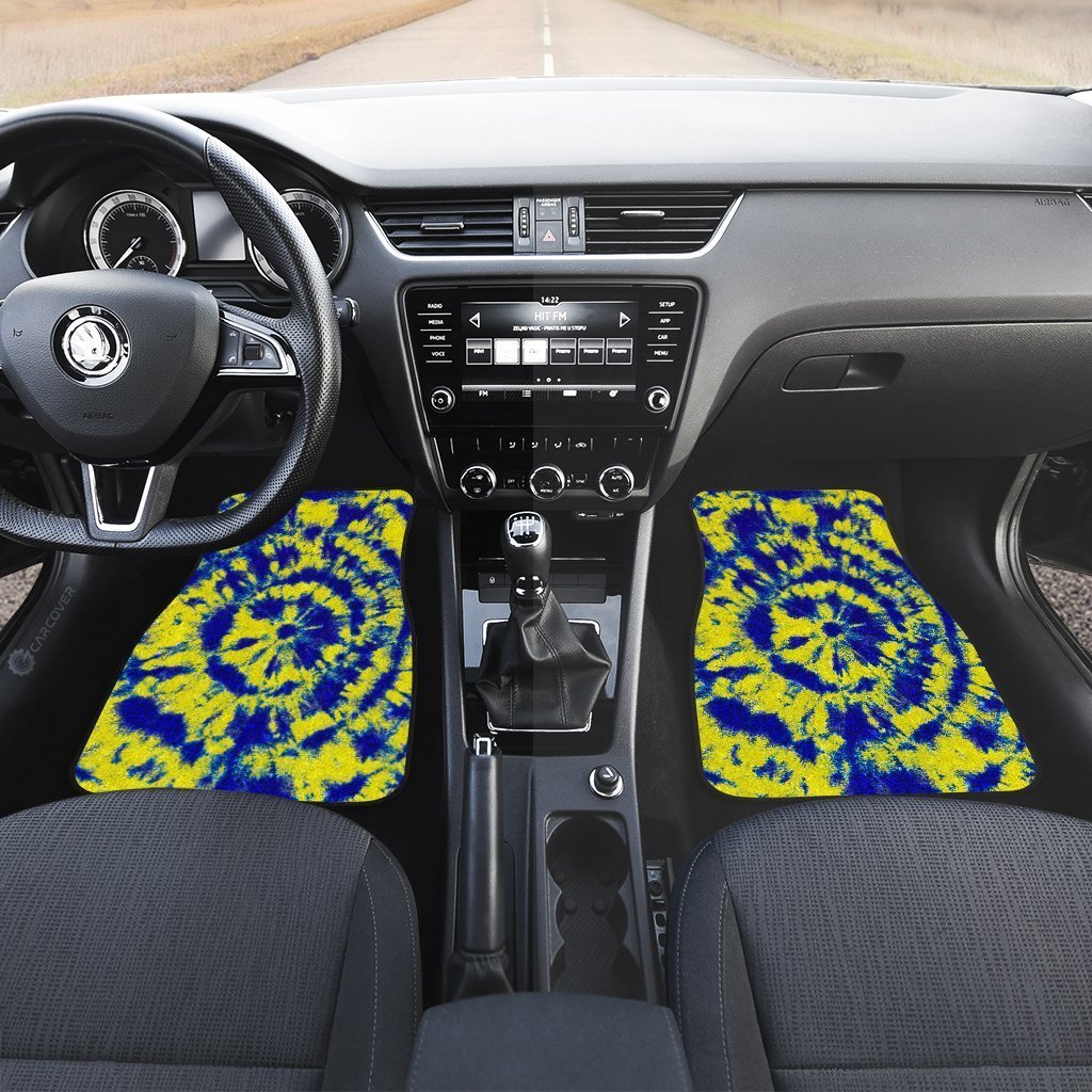 Tie Dye Car Floor Mats Custom Blue and Yellow Hippie Car Accessories