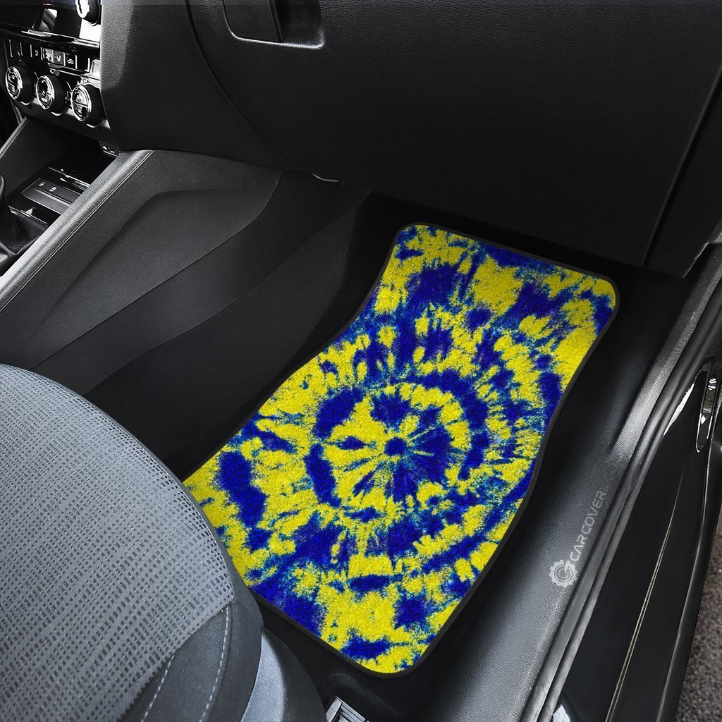 Tie Dye Car Floor Mats Custom Blue and Yellow Hippie Car Accessories