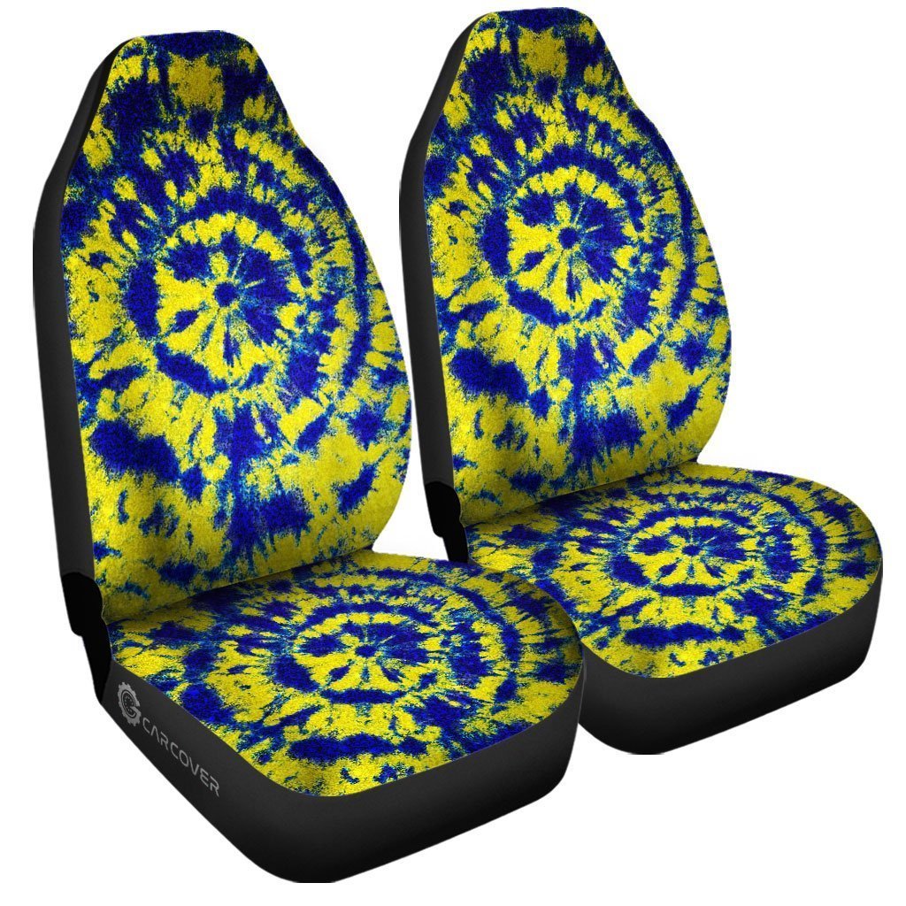 Tie Dye Car Seat Covers Custom Blue and Yellow Hippie Car Accessories