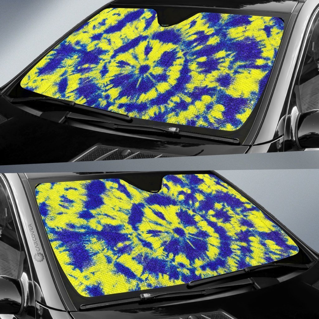 Tie Dye Car Sunshade Custom Blue and Yellow Hippie Car Accessories