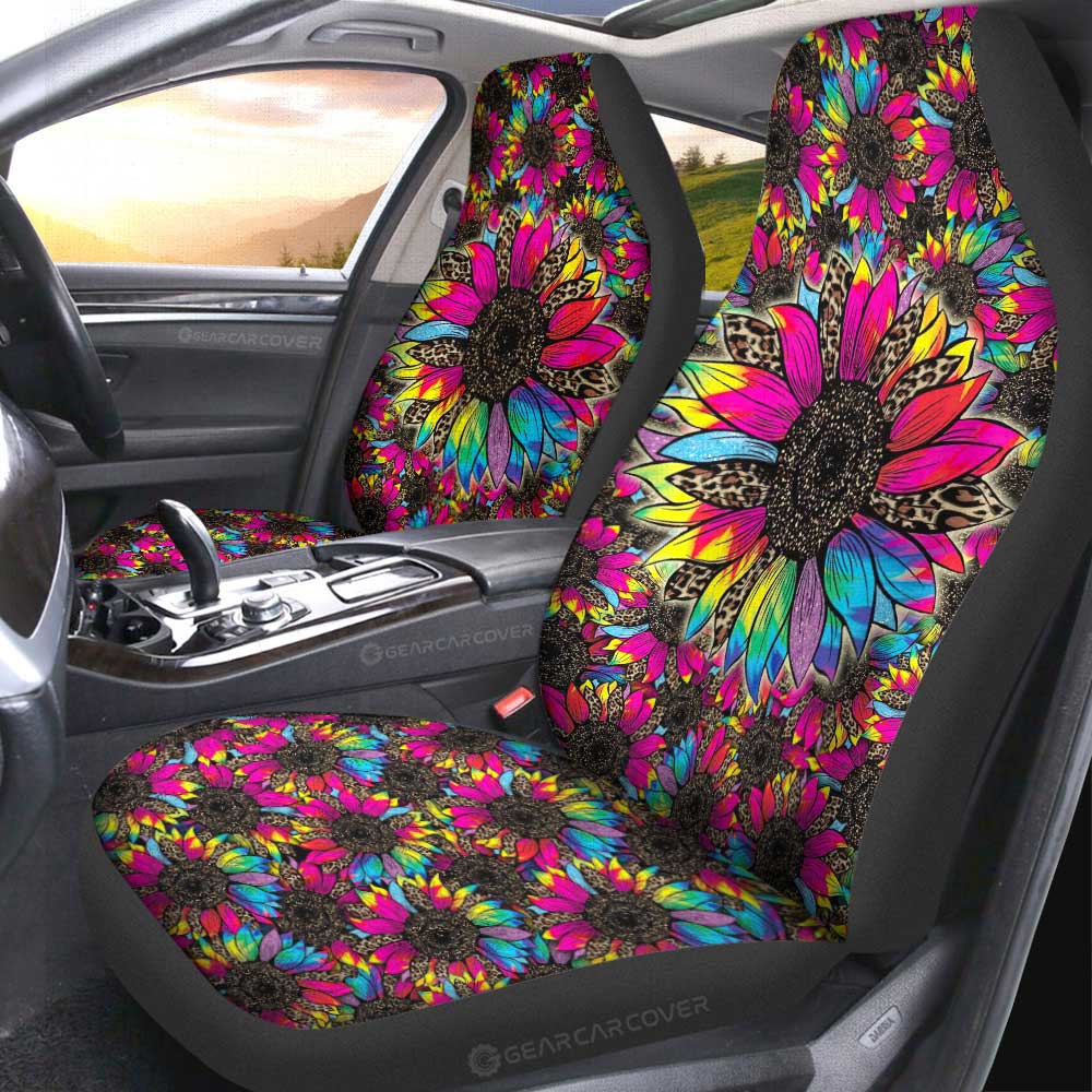 Tie Dye Leopard Sunflower Car Seat Covers Custom Car Accessories