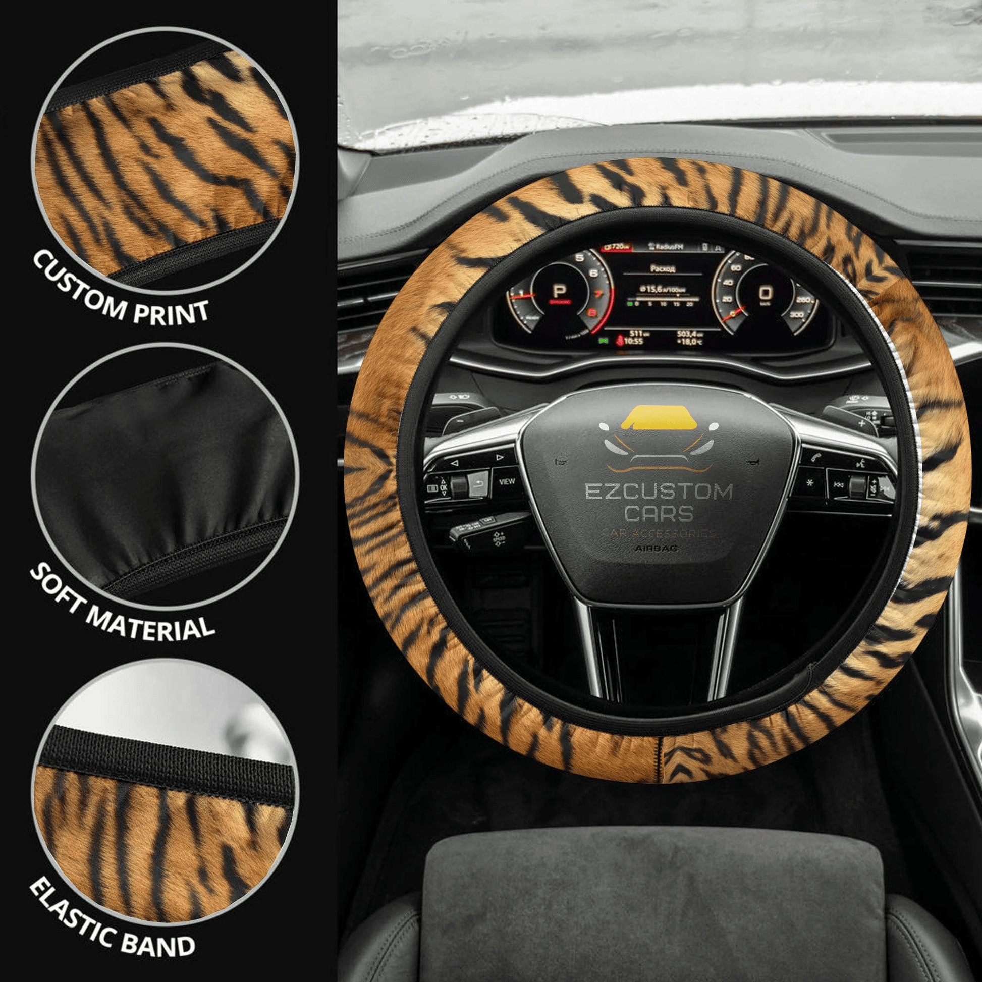 Tiger Skin Anime Steering Wheel Cover Custom Animal Car Accessories