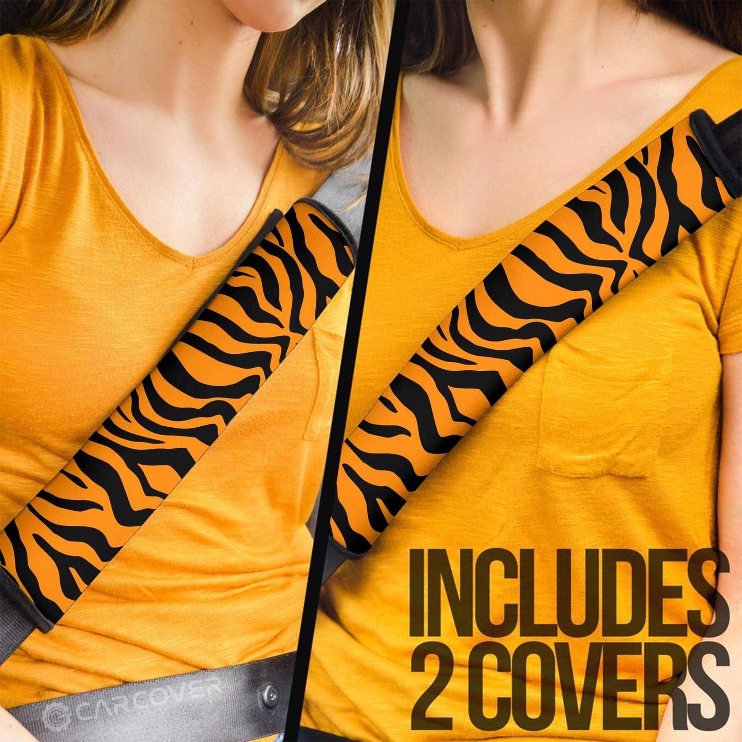 Tiger Skin Seat Belt Covers Custom Animal Skin Printed Car Interior Accessories