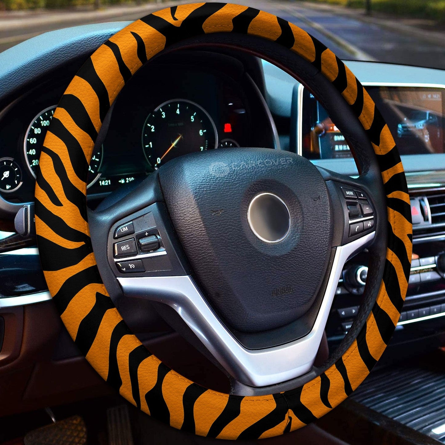 Tiger Skin Steering Wheel Cover Custom Animal Skin Printed Car Interior Accessories