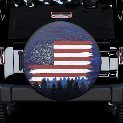 Tire Cover Central Paws US American Flag Night Sky Forest Spare Tire Cover