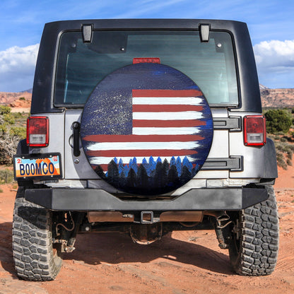 Tire Cover Central Paws US American Flag Night Sky Forest Spare Tire Cover