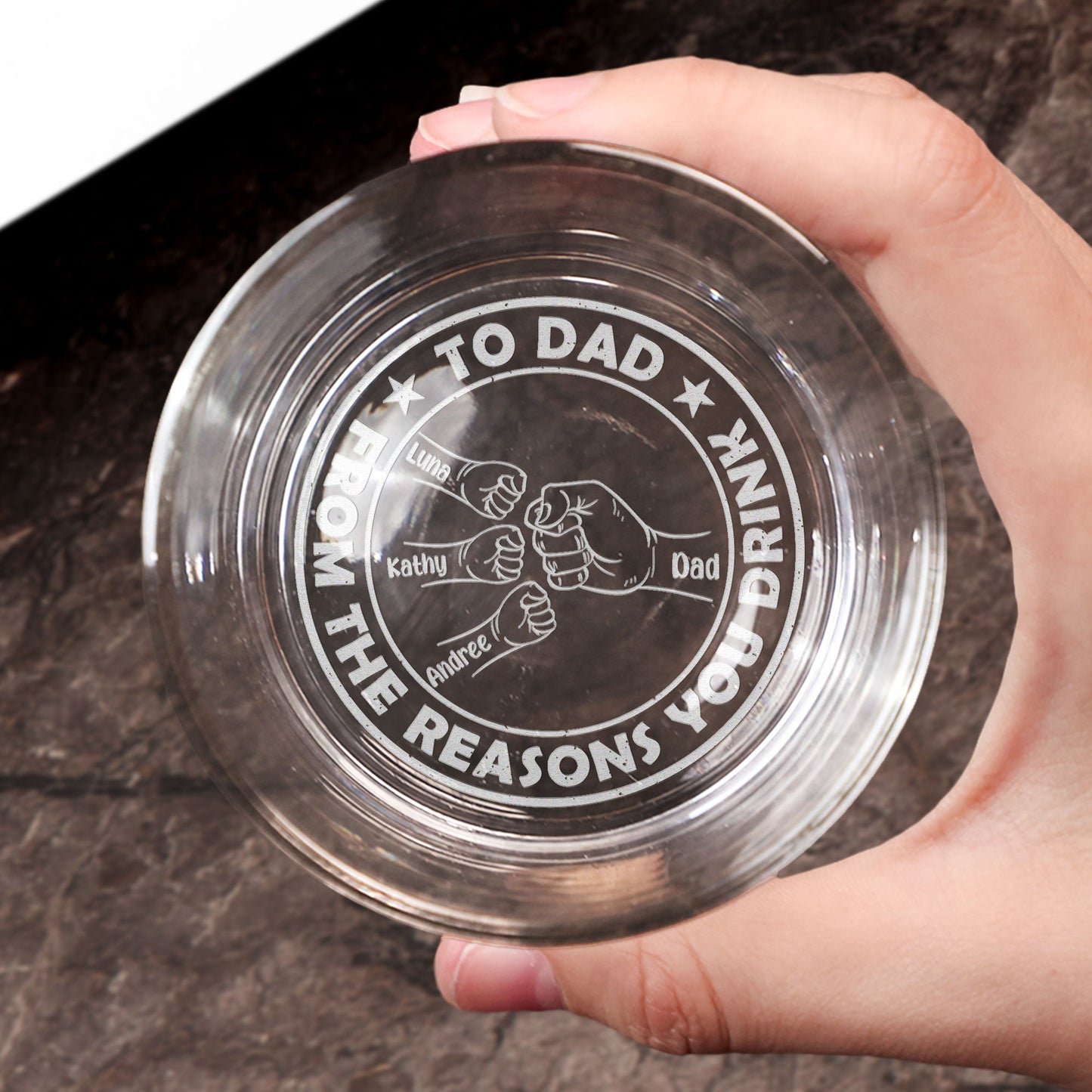 To Dad From The Reasons You Drink - Personalized Engraved Whiskey Glass