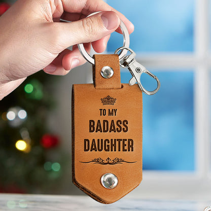 To My Badass Daughter From Mom, Dad - Personalized Leather Photo Keychain