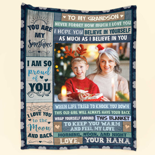 To My Grandson I Love You - Personalized Photo Blanket