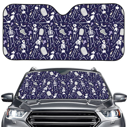 Tomb And Skeleton Pattern Print Car Windshield Sun Shade
