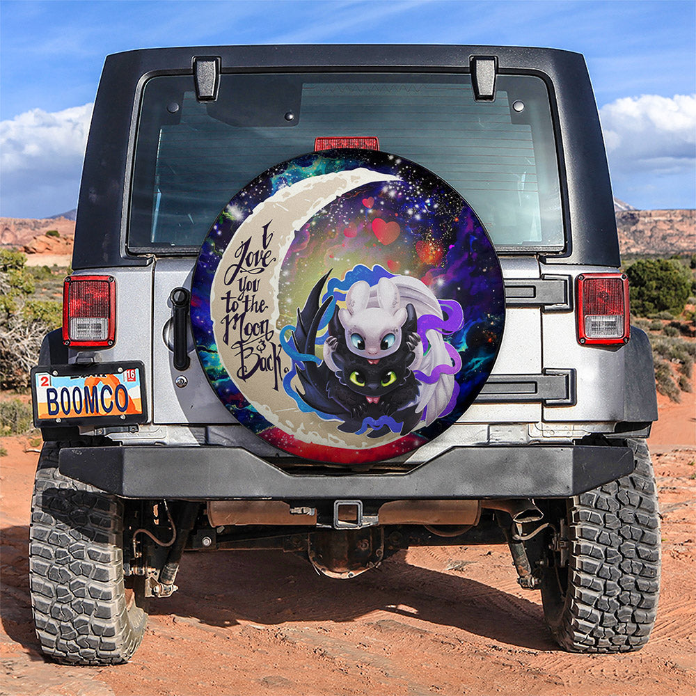 Toothless And Light Fury How To Train Your Dragon Love You To The Moon Galaxy Car Spare Tire Cover