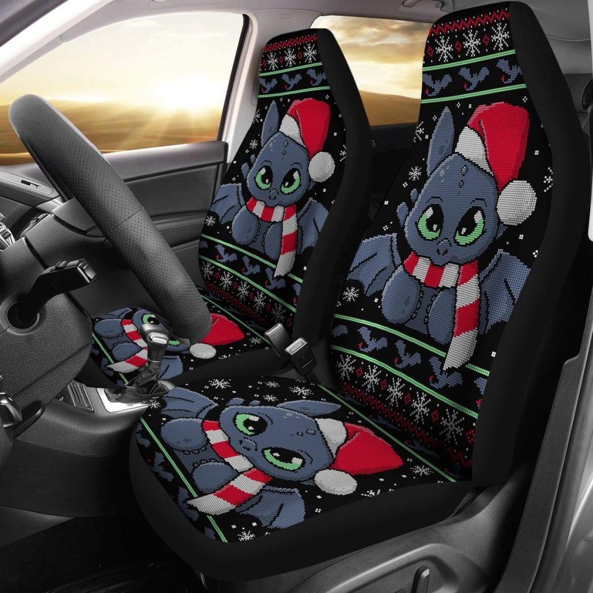 Toothless Christmas Fan Art Car Seat Cover Universal Fit 210212