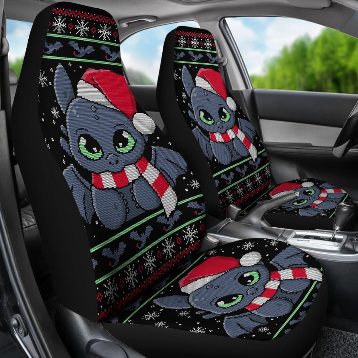 Toothless Christmas Fan Art Car Seat Cover Universal Fit 210212