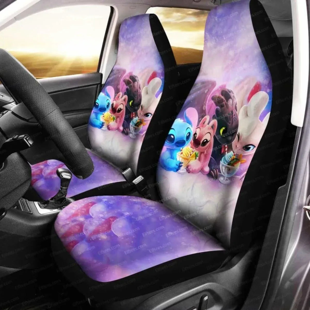 Toothless Light Fury Stitch Lilo Couple Car Seat Covers Set Of Universal Fit - Universal Fit - PersonalizedFury