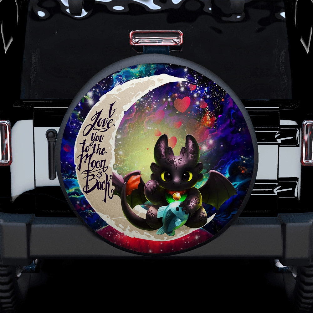 Toothless With Fish Love You To The Moon Galaxy Car Spare Tire Cover