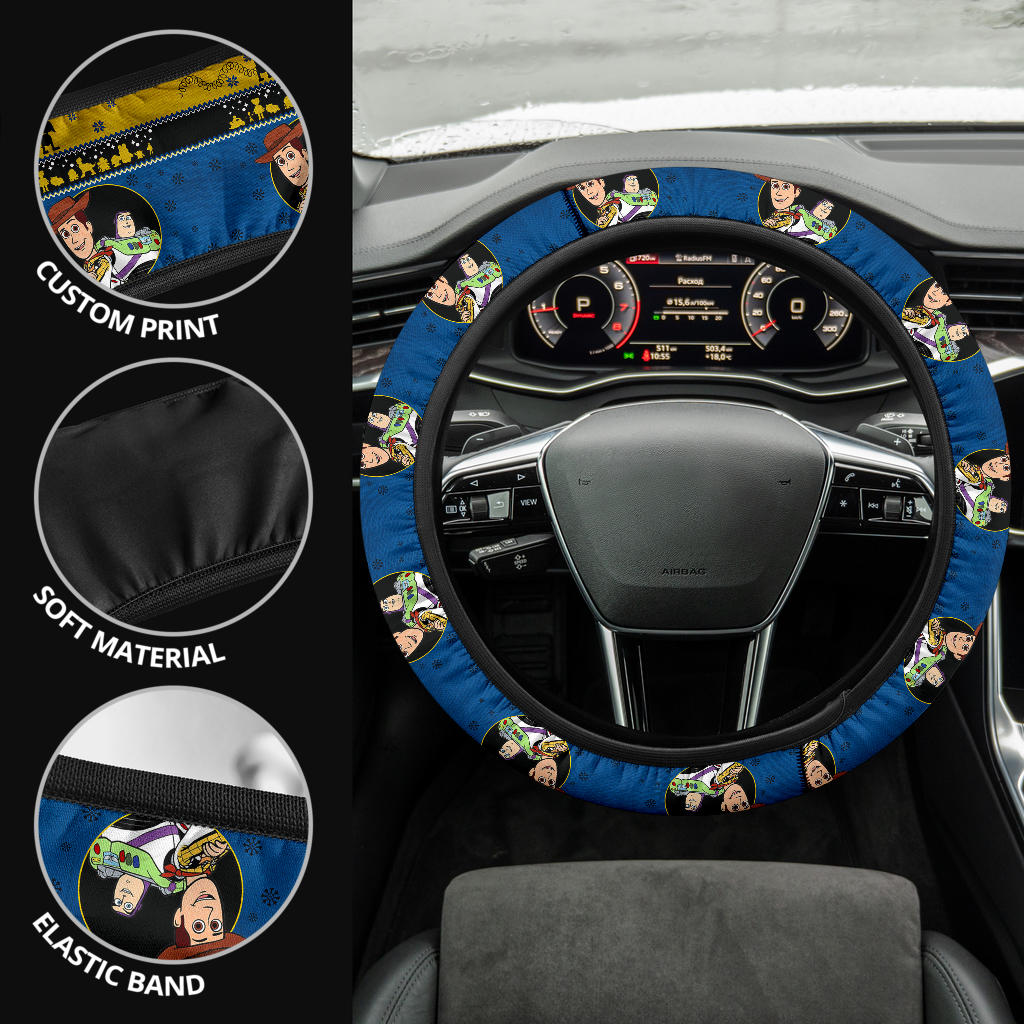 Toy Story Woody And Buzz Lightyear Christmas Premium Custom Car Steering Wheel Cover