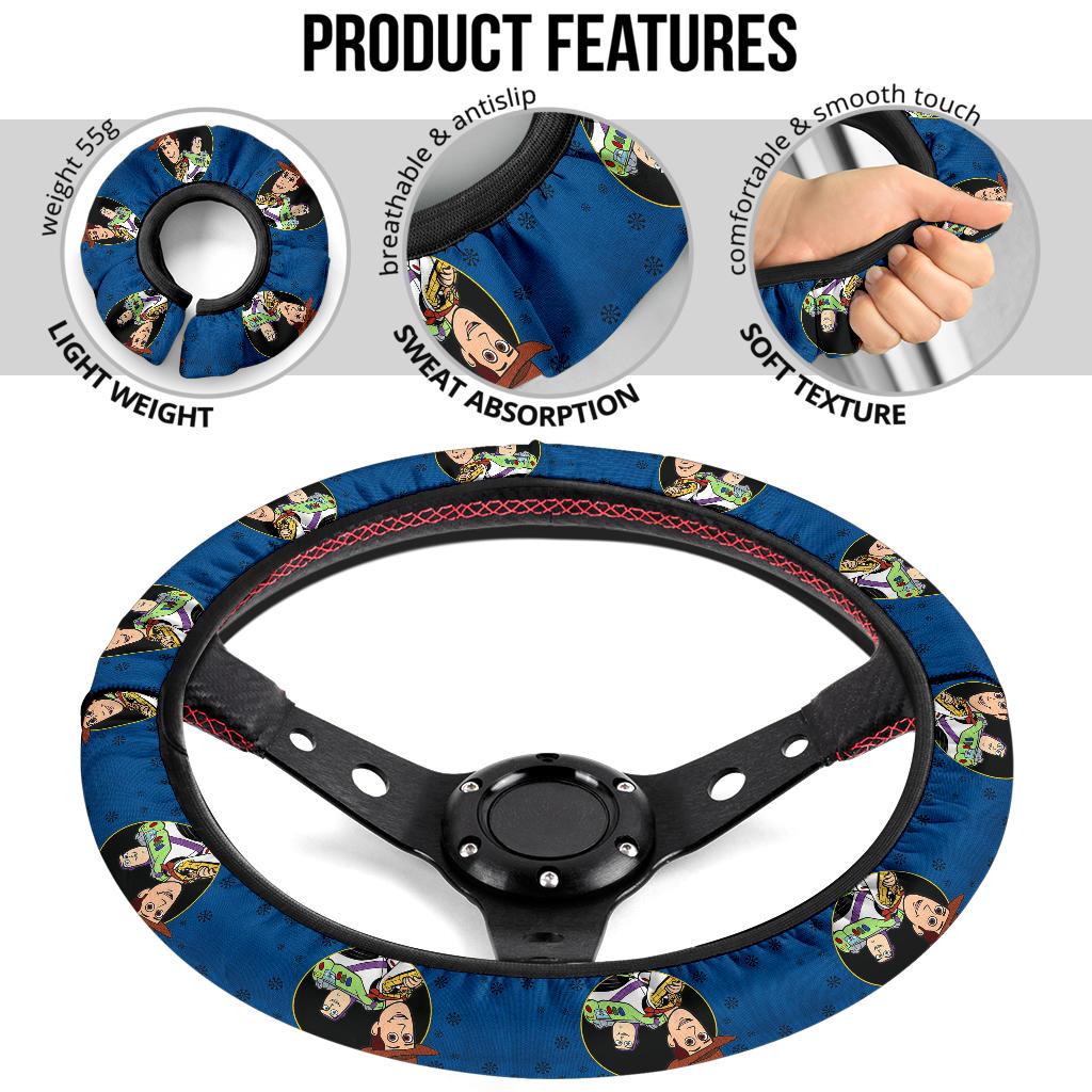 Toy Story Woody And Buzz Lightyear Christmas Premium Custom Car Steering Wheel Cover