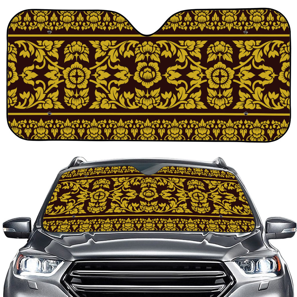 Traditional Thai Flower Pattern Print Car Windshield Sun Shade