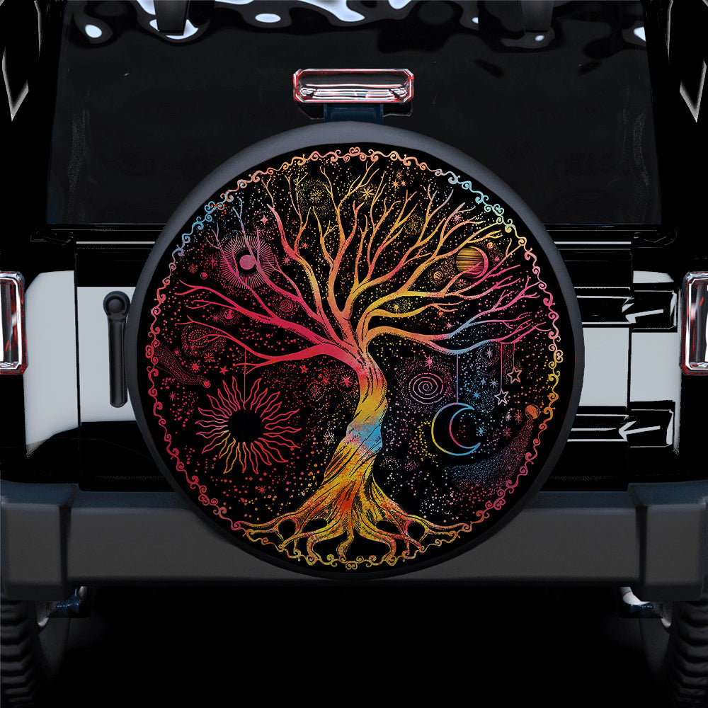 Trippy Psychedelic Tree Of Life Sun Moon Jeep Car Spare Tire Cover