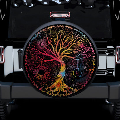 Trippy Psychedelic Tree Of Life Sun Moon Jeep Car Spare Tire Cover