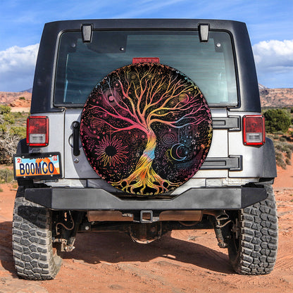 Trippy Psychedelic Tree Of Life Sun Moon Jeep Car Spare Tire Cover