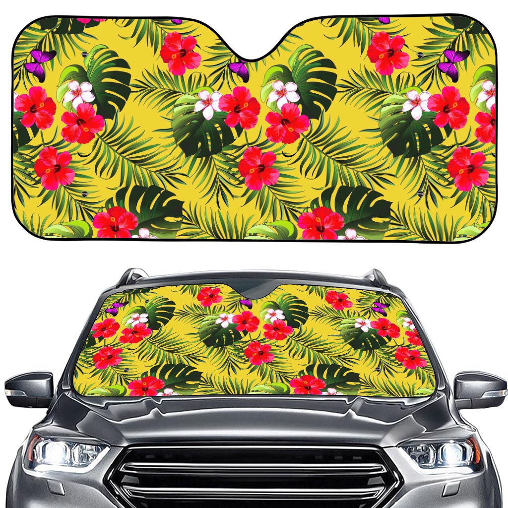 Tropical Exotic Hawaiian Pattern Print Car Windshield Sun Shade