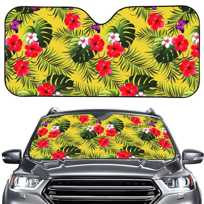 Tropical Exotic Hawaiian Pattern Print Car Windshield Sun Shade