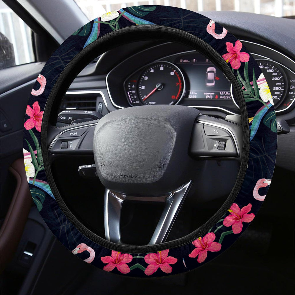 Tropical Flowers Flamingo Steering Wheel Covers Custom Car Accessories