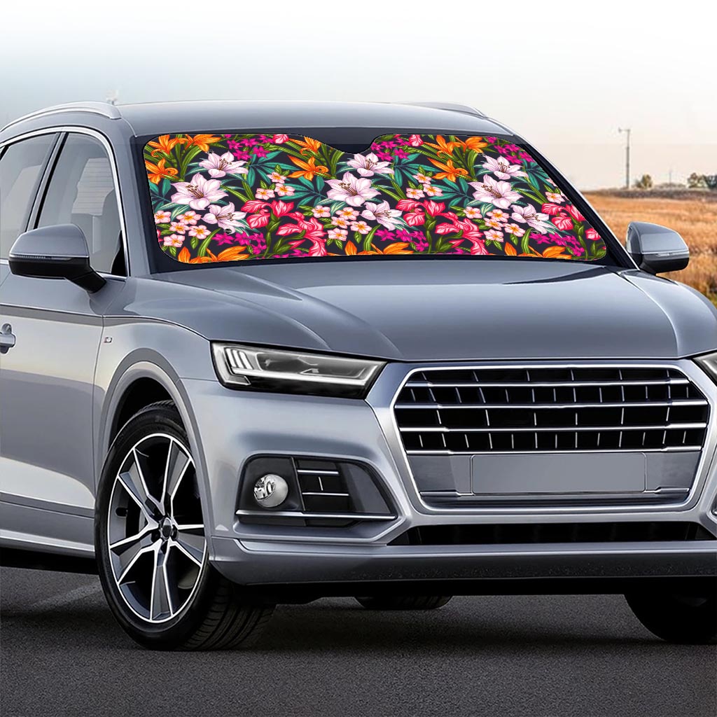 Tropical Flowers Pattern Print Car Windshield Sun Shade