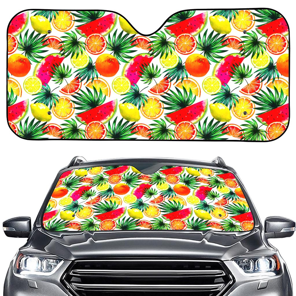 Tropical Fruit Leaf Pattern Print Car Windshield Sun Shade