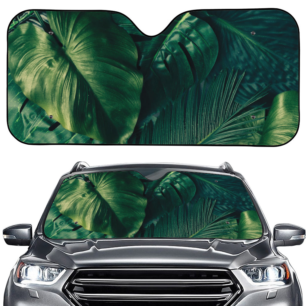 Tropical Green Leaves Print Car Windshield Sun Shade