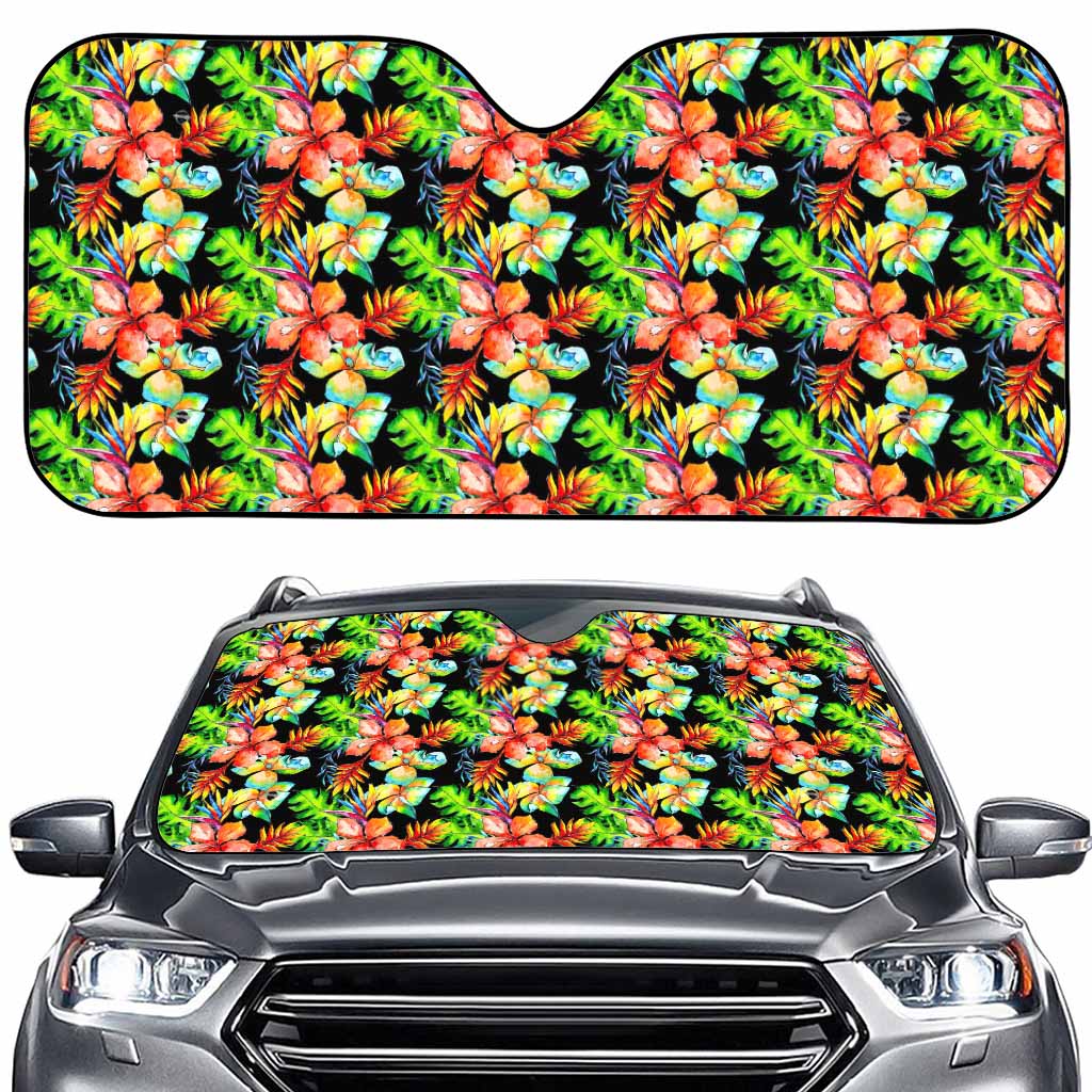 Tropical Hawaii Flowers Pattern Print Car Windshield Sun Shade