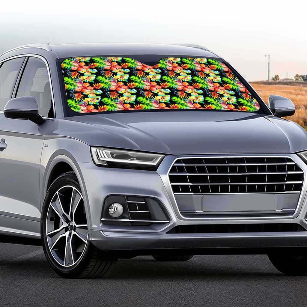 Tropical Hawaii Flowers Pattern Print Car Windshield Sun Shade