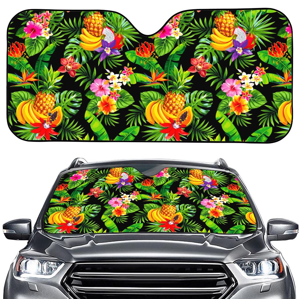 Tropical Hawaiian Fruits Pattern Print Car Windshield Sun Shade