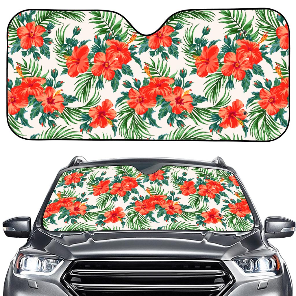 Tropical Hibiscus Blossom Pattern Print Car Windshield Sun Shade