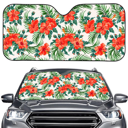 Tropical Hibiscus Blossom Pattern Print Car Windshield Sun Shade