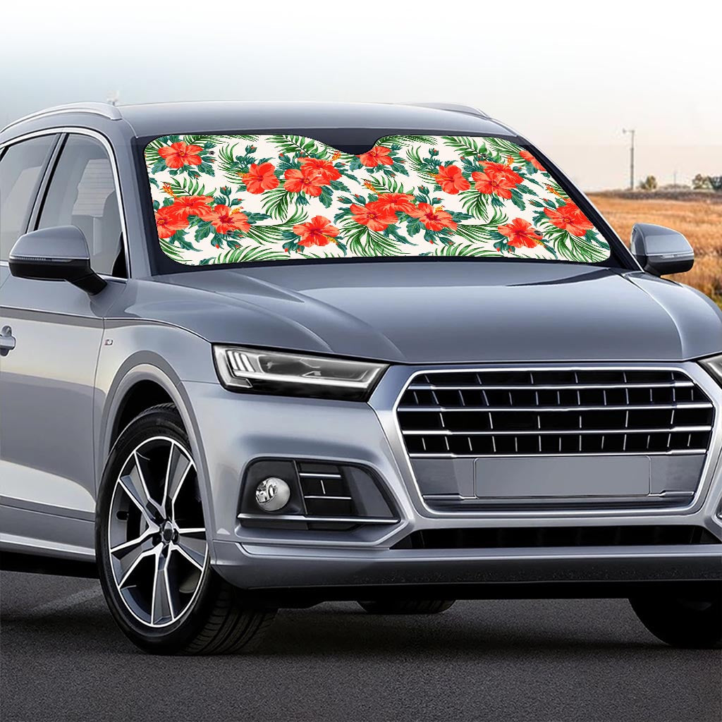 Tropical Hibiscus Blossom Pattern Print Car Windshield Sun Shade