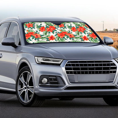 Tropical Hibiscus Blossom Pattern Print Car Windshield Sun Shade