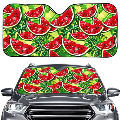 Tropical Leaves Watermelon Pattern Print Car Windshield Sun Shade