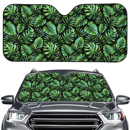 Tropical Monstera Leaves Pattern Print Car Windshield Sun Shade