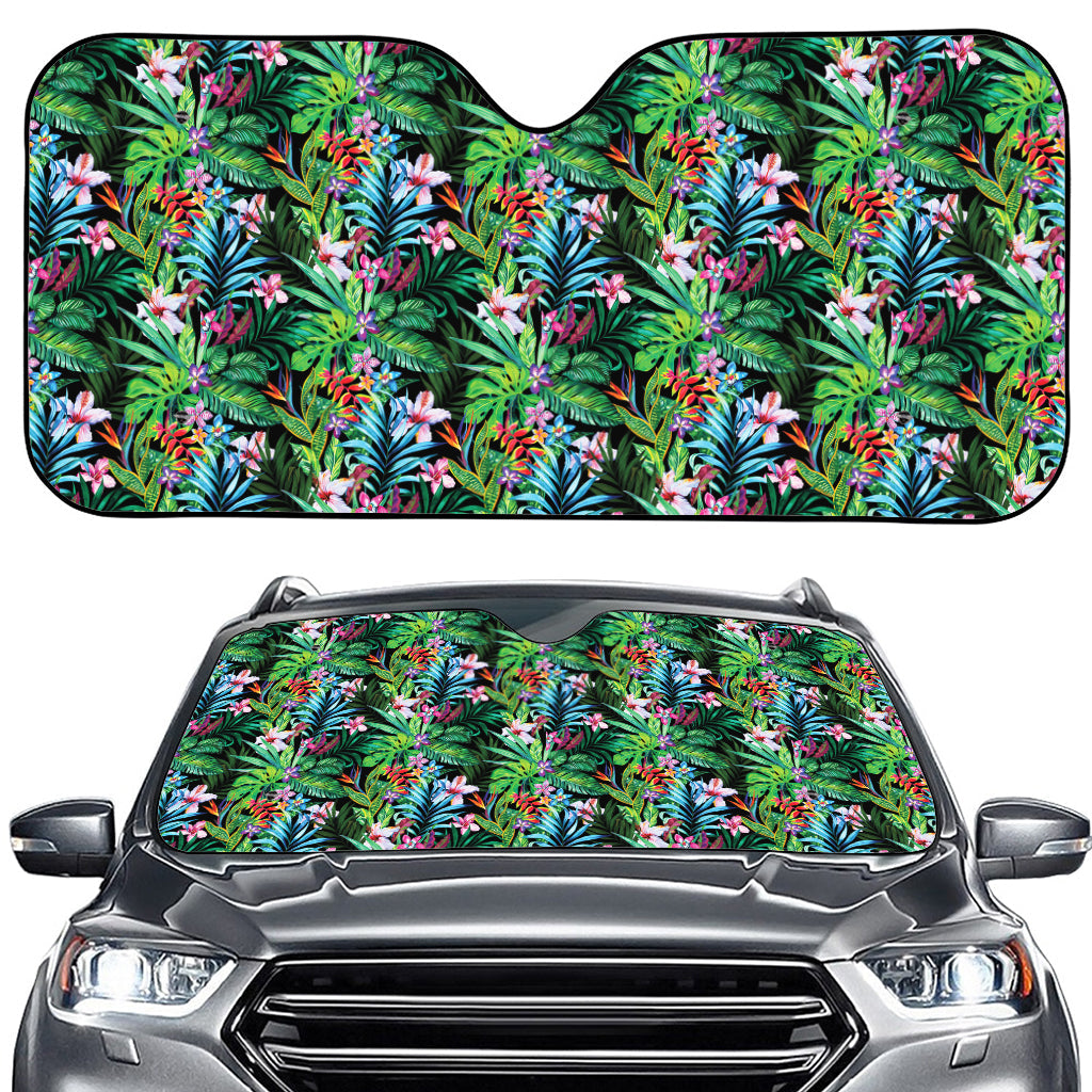 Tropical Palm And Hibiscus Print Car Windshield Sun Shade