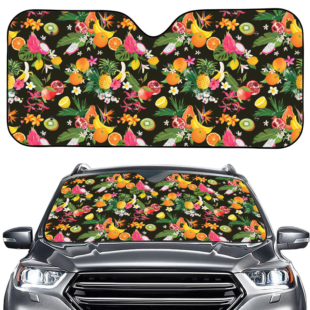 Tropical Paradise Fruits Pattern Print Car Windshield Sun Shade