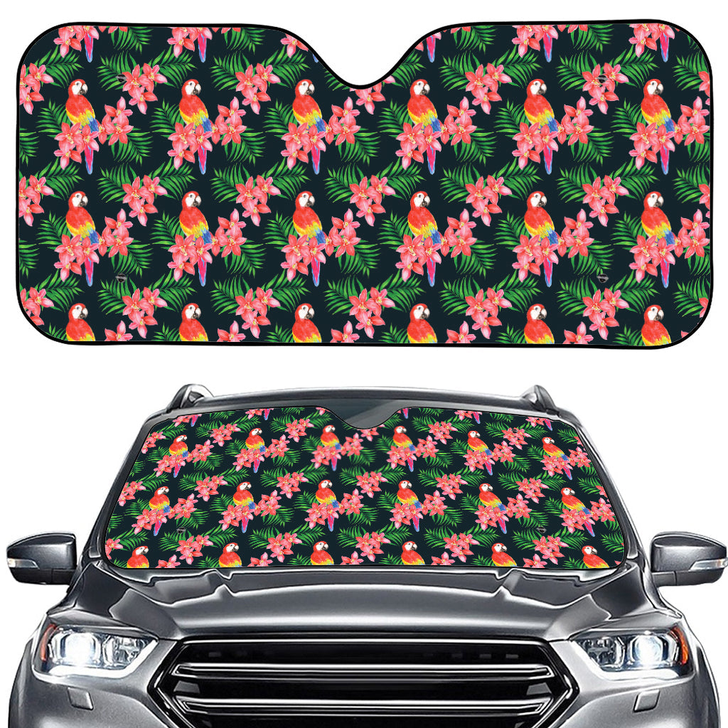 Tropical Parrot Pattern Print Car Windshield Sun Shade
