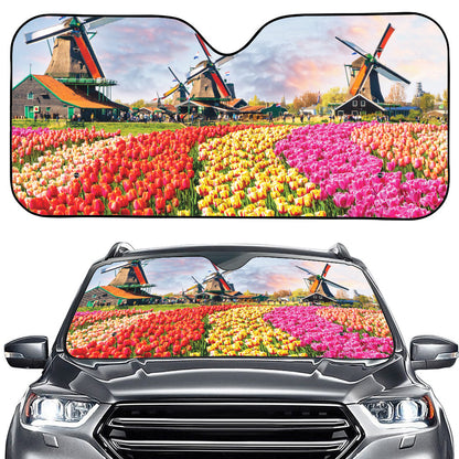 Tulip Field Print Car Windshield Sun Shade