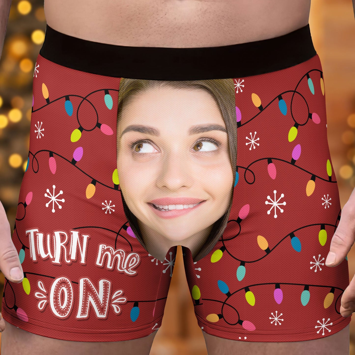 Turn Me On Christmas Light Funny - Personalized Photo Men's Boxer Briefs